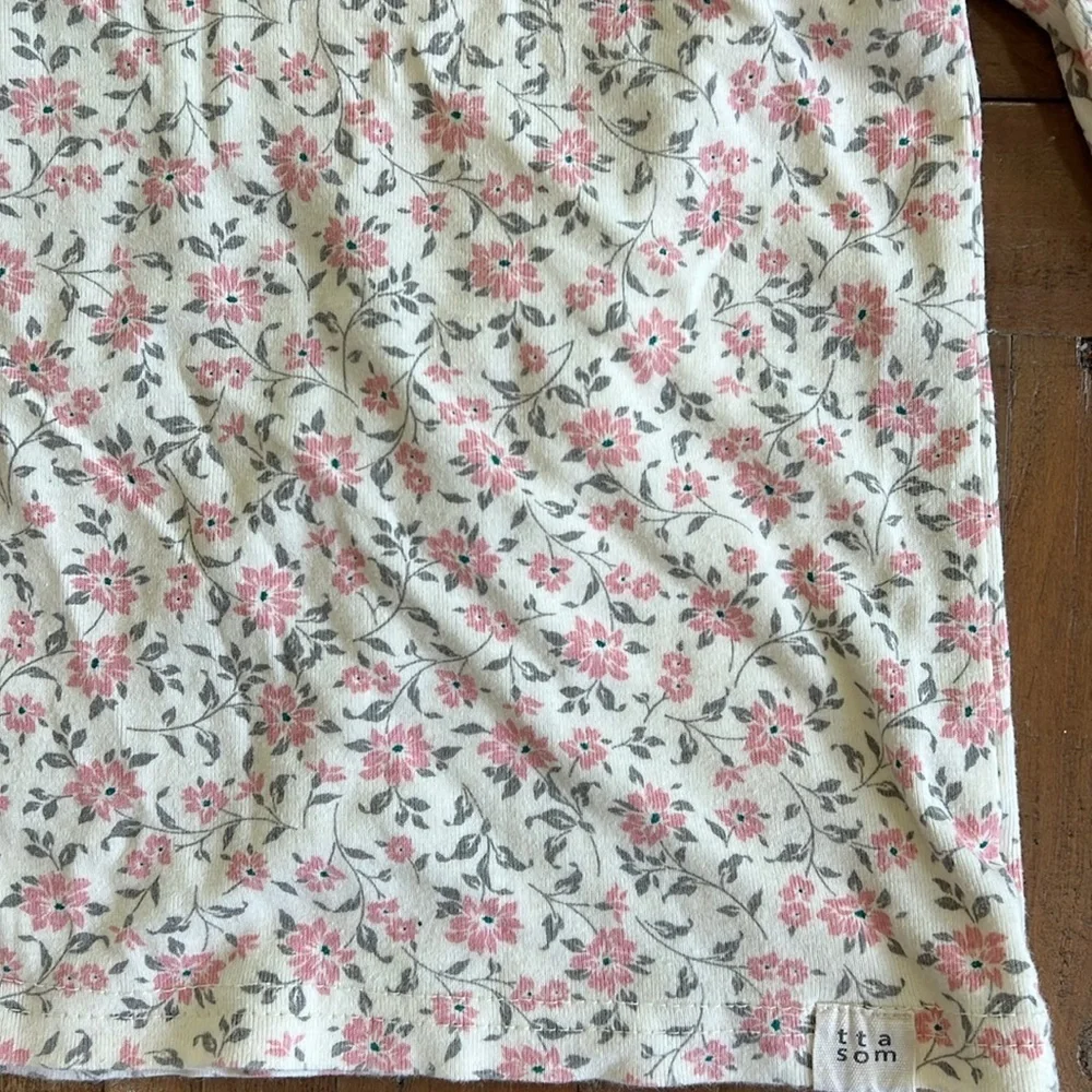 Tta som pink and gray floral two piece ruffle pant and shirt set